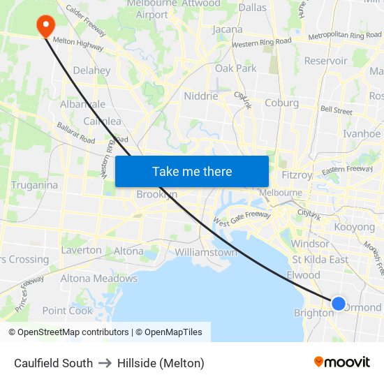 Caulfield South to Hillside (Melton) map