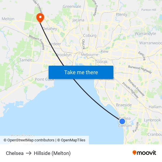 Chelsea to Hillside (Melton) map