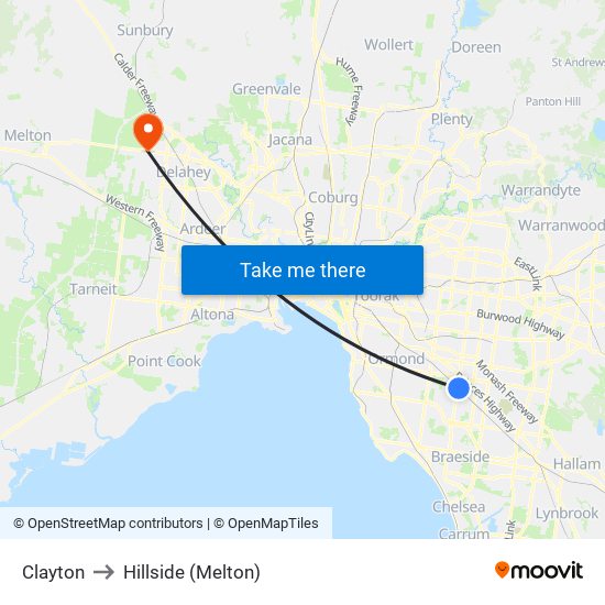 Clayton to Hillside (Melton) map