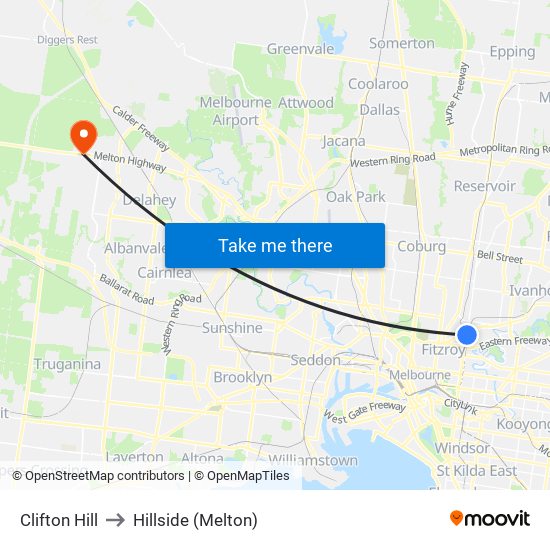 Clifton Hill to Hillside (Melton) map