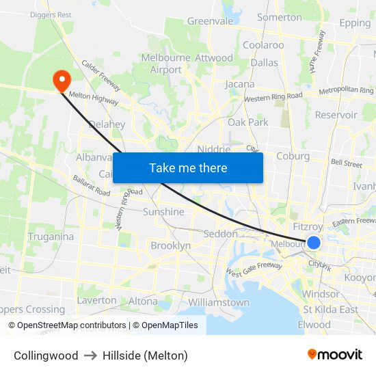 Collingwood to Hillside (Melton) map