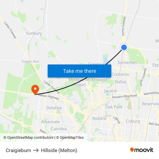 Craigieburn to Hillside (Melton) map