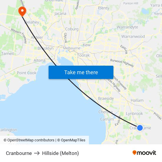 Cranbourne to Hillside (Melton) map