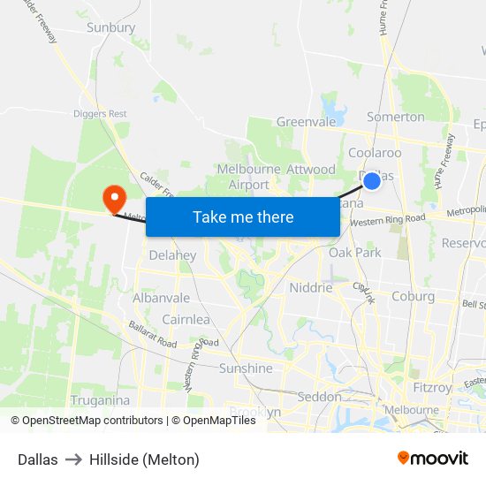 Dallas to Hillside (Melton) map