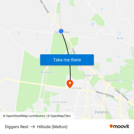Diggers Rest to Hillside (Melton) map
