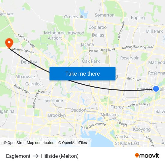 Eaglemont to Hillside (Melton) map