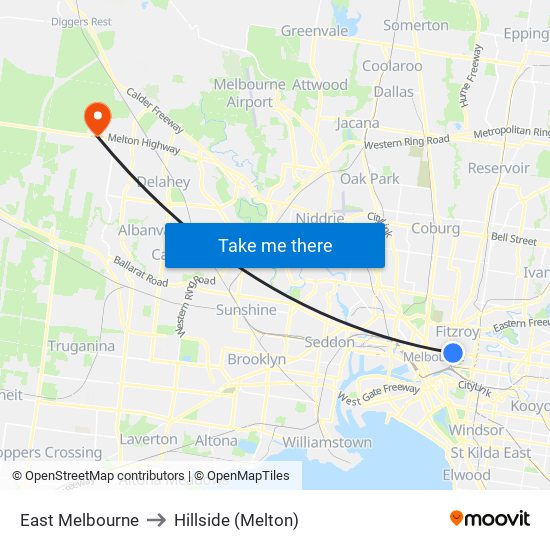 East Melbourne to Hillside (Melton) map