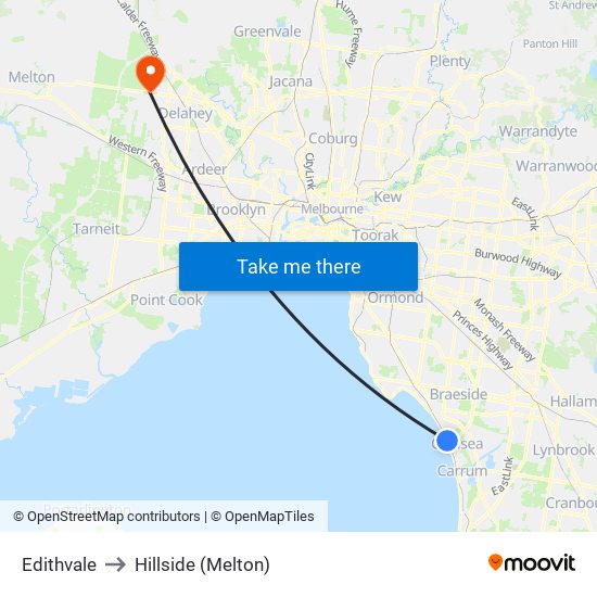 Edithvale to Hillside (Melton) map