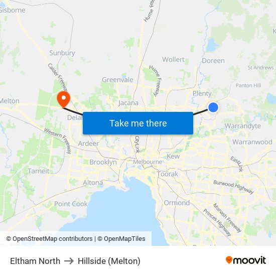 Eltham North to Hillside (Melton) map