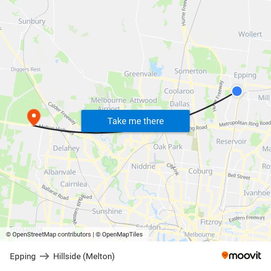 Epping to Hillside (Melton) map