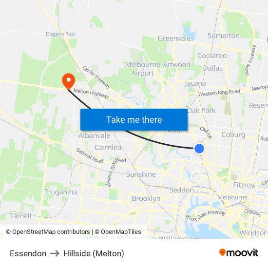 Essendon to Hillside (Melton) map