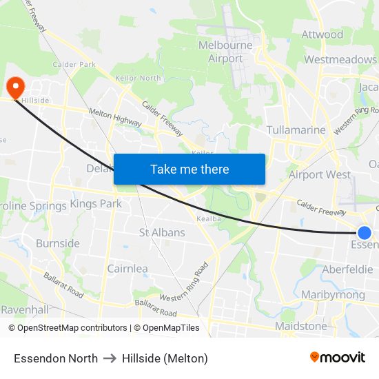 Essendon North to Hillside (Melton) map