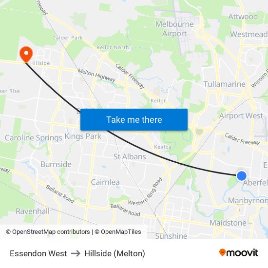 Essendon West to Hillside (Melton) map