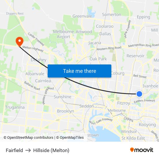 Fairfield to Hillside (Melton) map