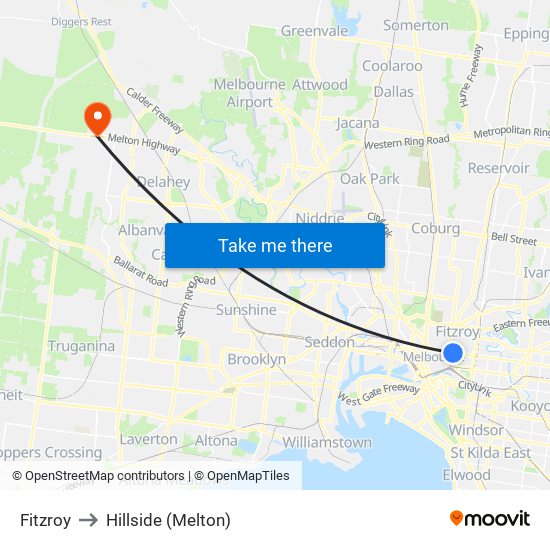 Fitzroy to Hillside (Melton) map