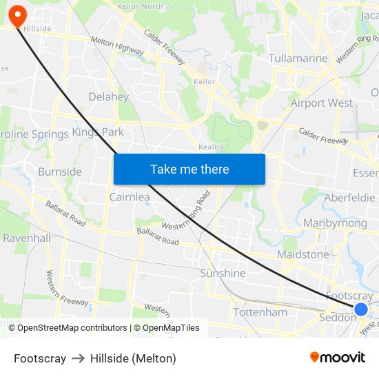 Footscray to Hillside (Melton) map