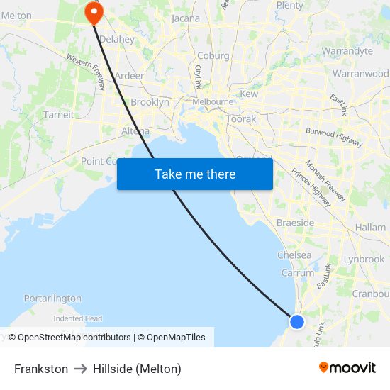 Frankston to Hillside (Melton) map