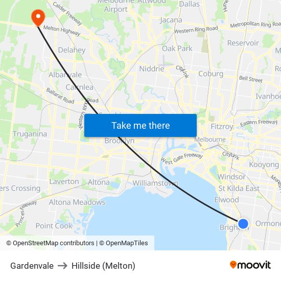 Gardenvale to Hillside (Melton) map