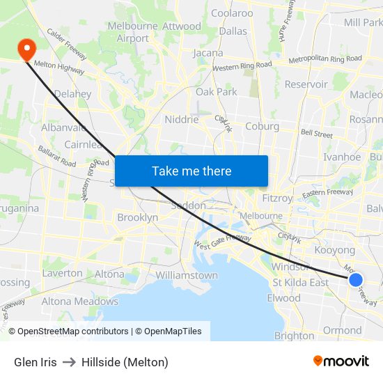 Glen Iris to Hillside (Melton) map