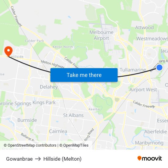 Gowanbrae to Hillside (Melton) map