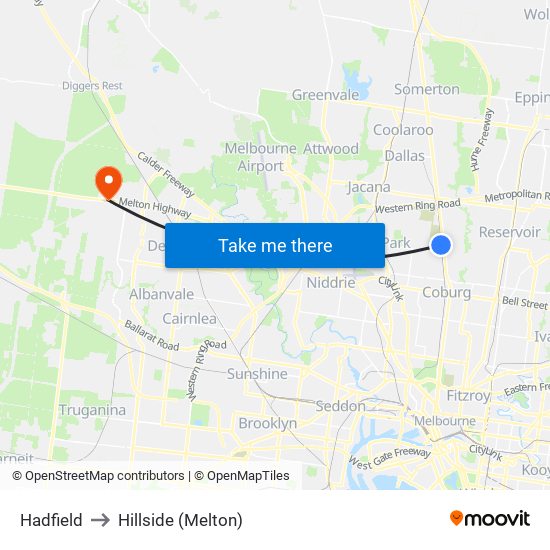 Hadfield to Hillside (Melton) map