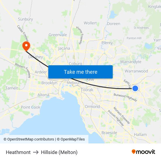 Heathmont to Hillside (Melton) map