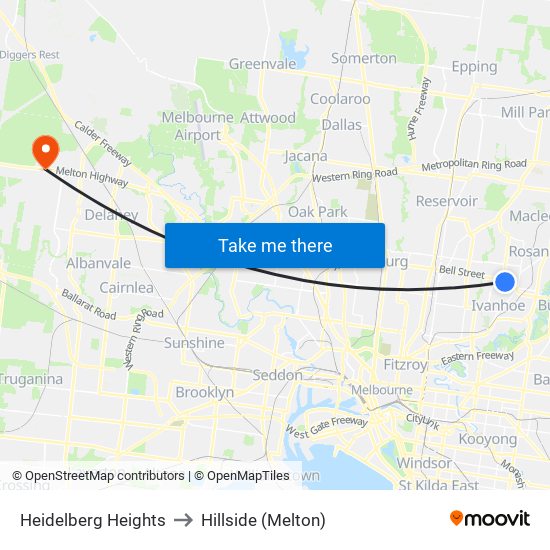 Heidelberg Heights to Hillside (Melton) map