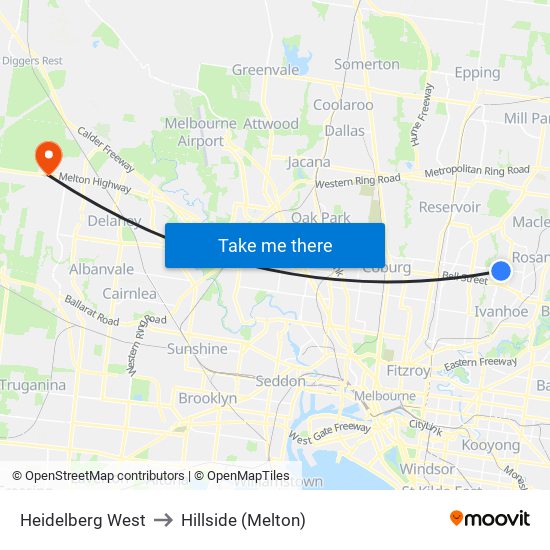 Heidelberg West to Hillside (Melton) map