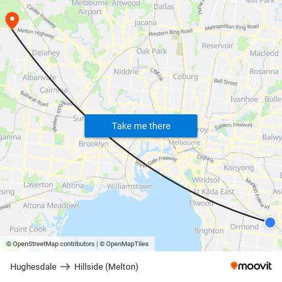 Hughesdale to Hillside (Melton) map