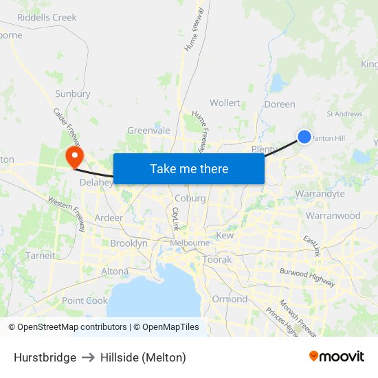 Hurstbridge to Hillside (Melton) map