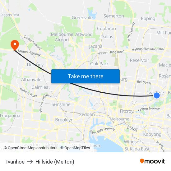 Ivanhoe to Hillside (Melton) map