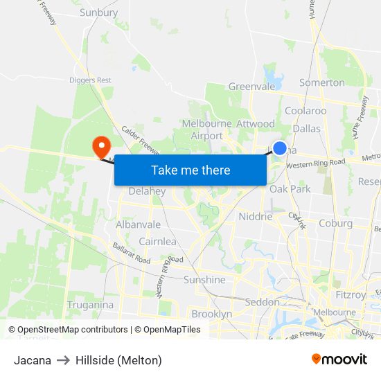 Jacana to Hillside (Melton) map