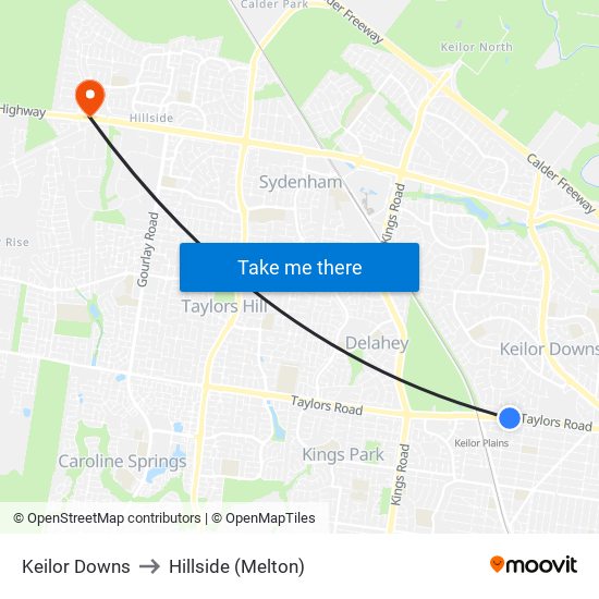 Keilor Downs to Hillside (Melton) map