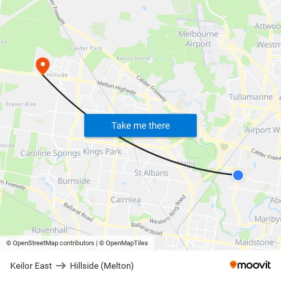 Keilor East to Hillside (Melton) map