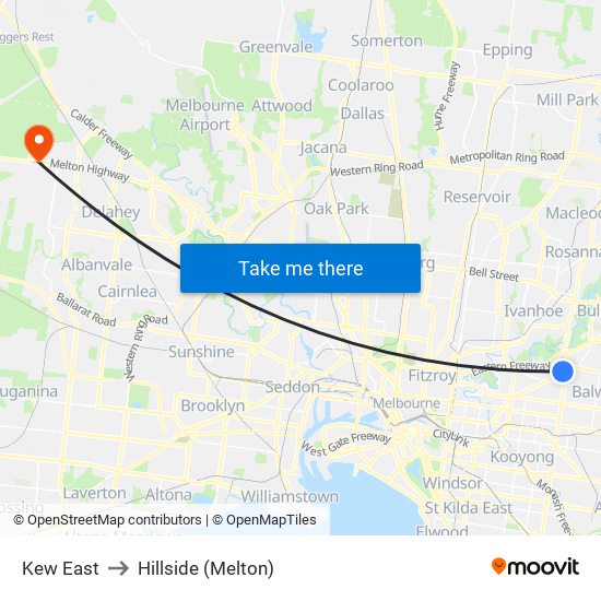 Kew East to Hillside (Melton) map