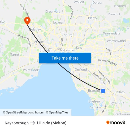 Keysborough to Hillside (Melton) map