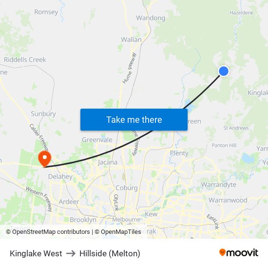 Kinglake West to Hillside (Melton) map