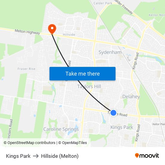 Kings Park to Hillside (Melton) map