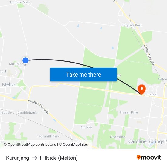 Kurunjang to Hillside (Melton) map