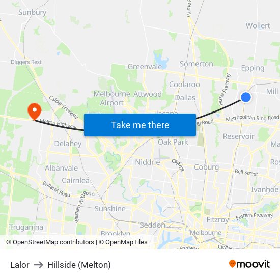 Lalor to Hillside (Melton) map