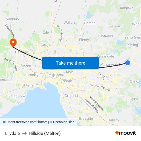 Lilydale to Hillside (Melton) map