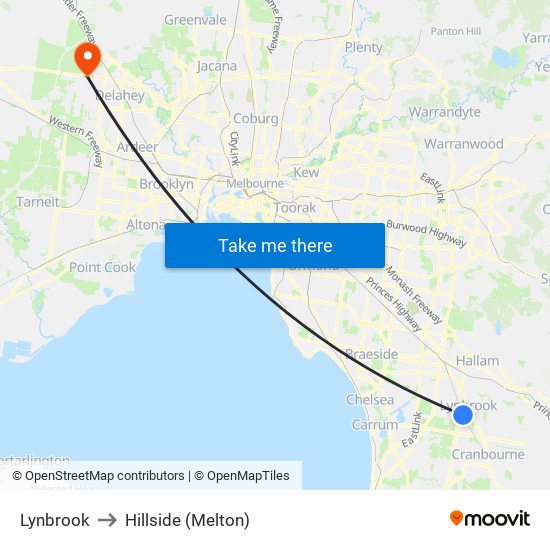 Lynbrook to Hillside (Melton) map