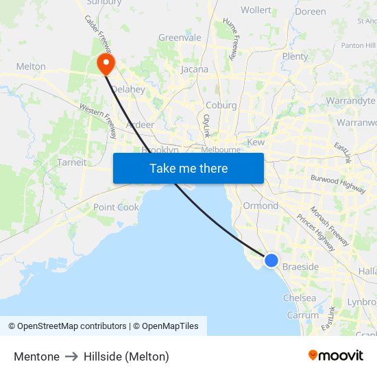 Mentone to Hillside (Melton) map