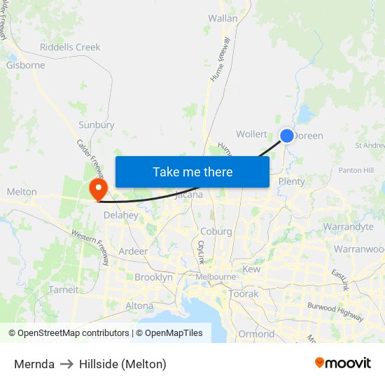 Mernda to Hillside (Melton) map