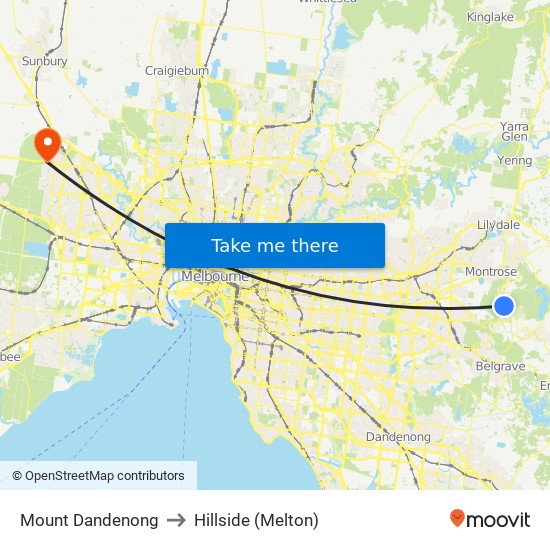 Mount Dandenong to Hillside (Melton) map