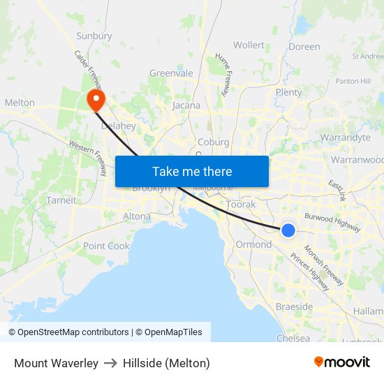 Mount Waverley to Hillside (Melton) map