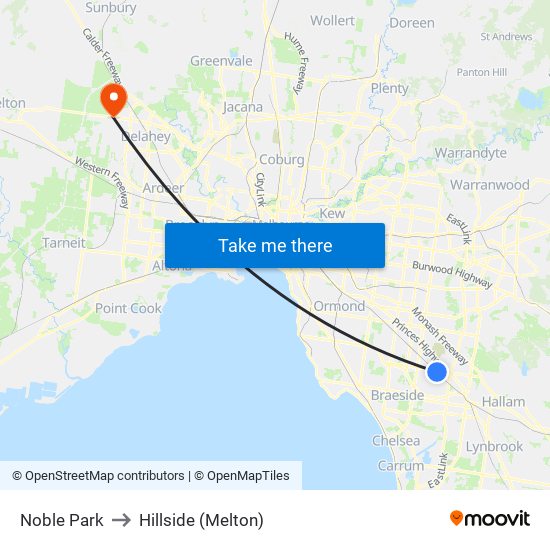 Noble Park to Hillside (Melton) map