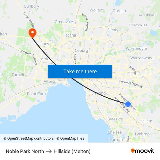 Noble Park North to Hillside (Melton) map