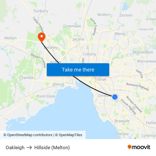 Oakleigh to Hillside (Melton) map