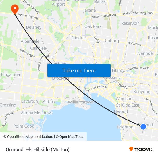 Ormond to Hillside (Melton) map